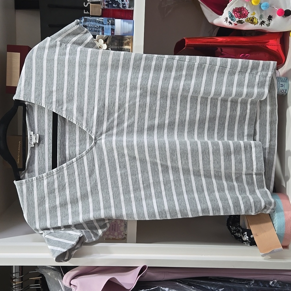 J. Crew XS gray & white striped short sleeve shirt